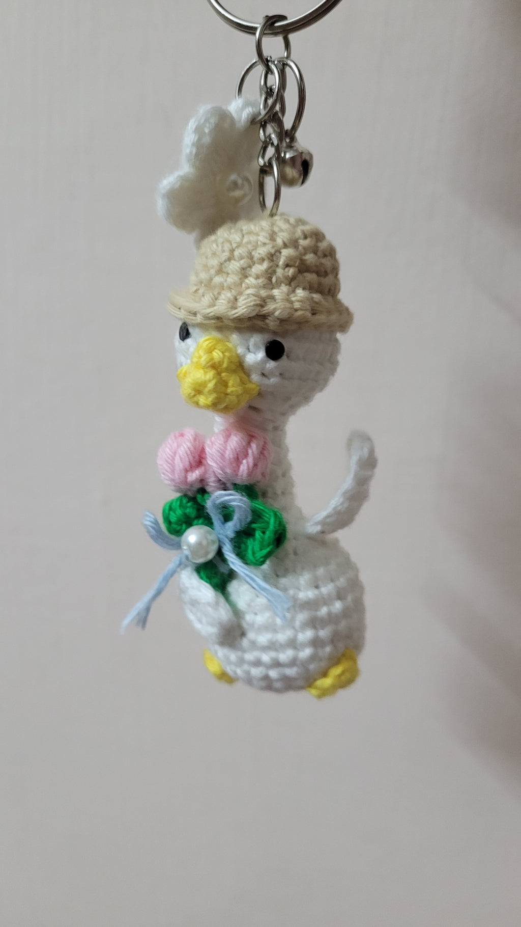 Goose with Bouquet Crochet Keychain
