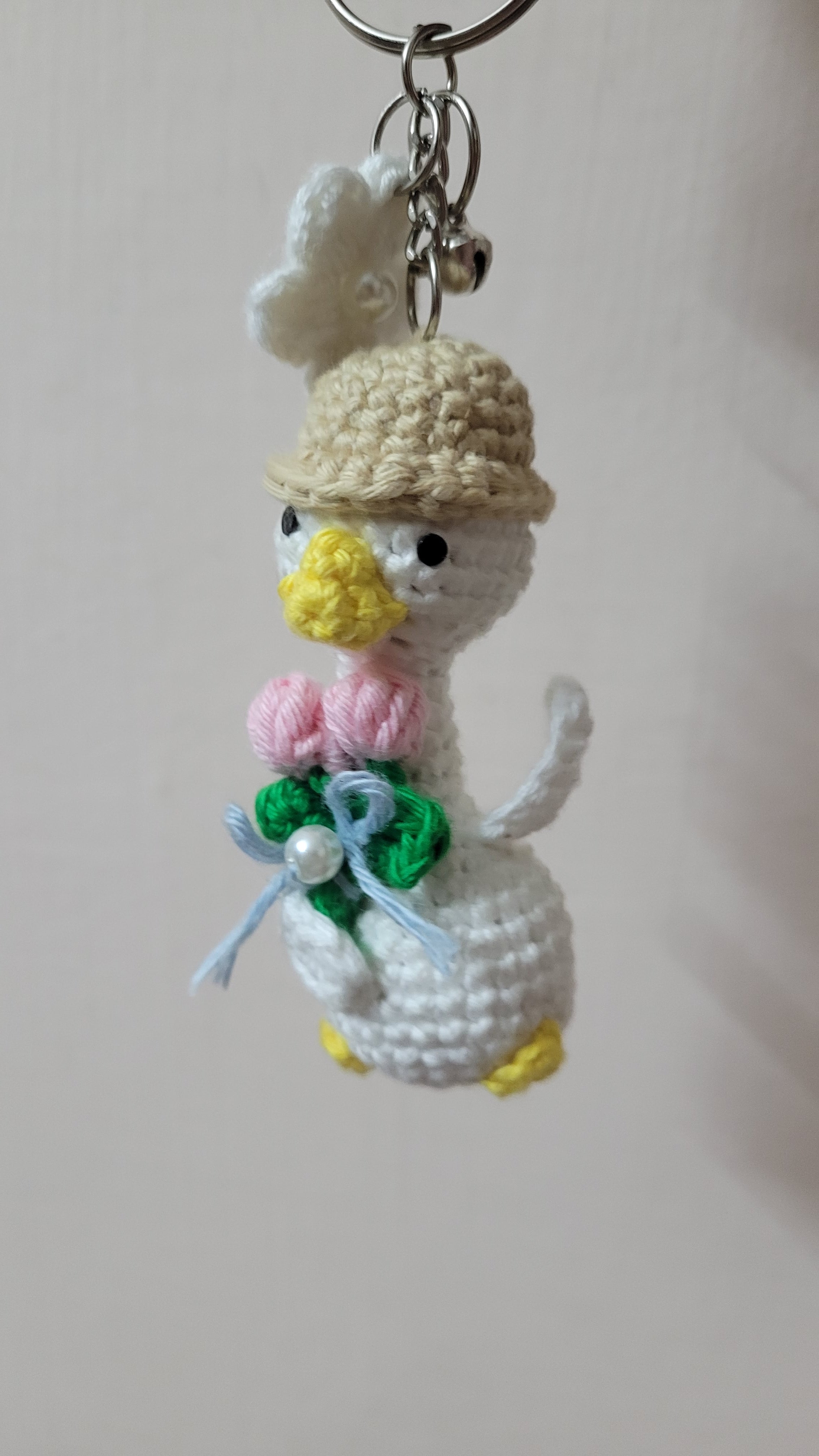 Goose with Bouquet Crochet Keychain