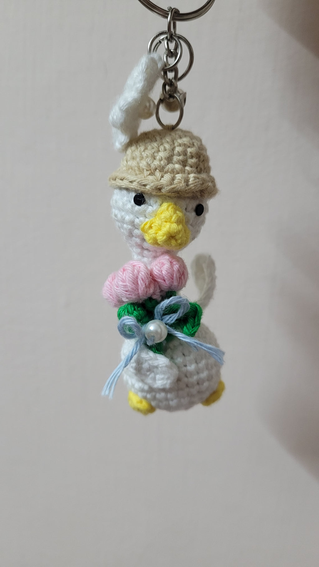 Goose with Bouquet Crochet Keychain