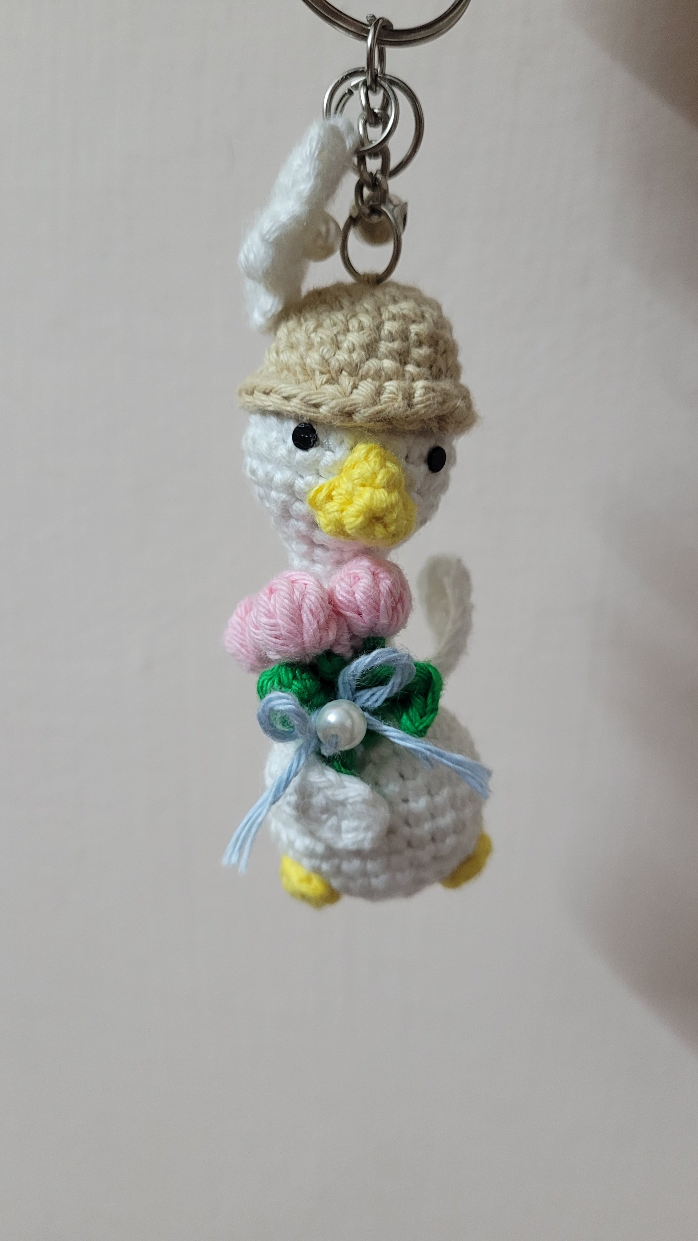 Goose with Bouquet Crochet Keychain