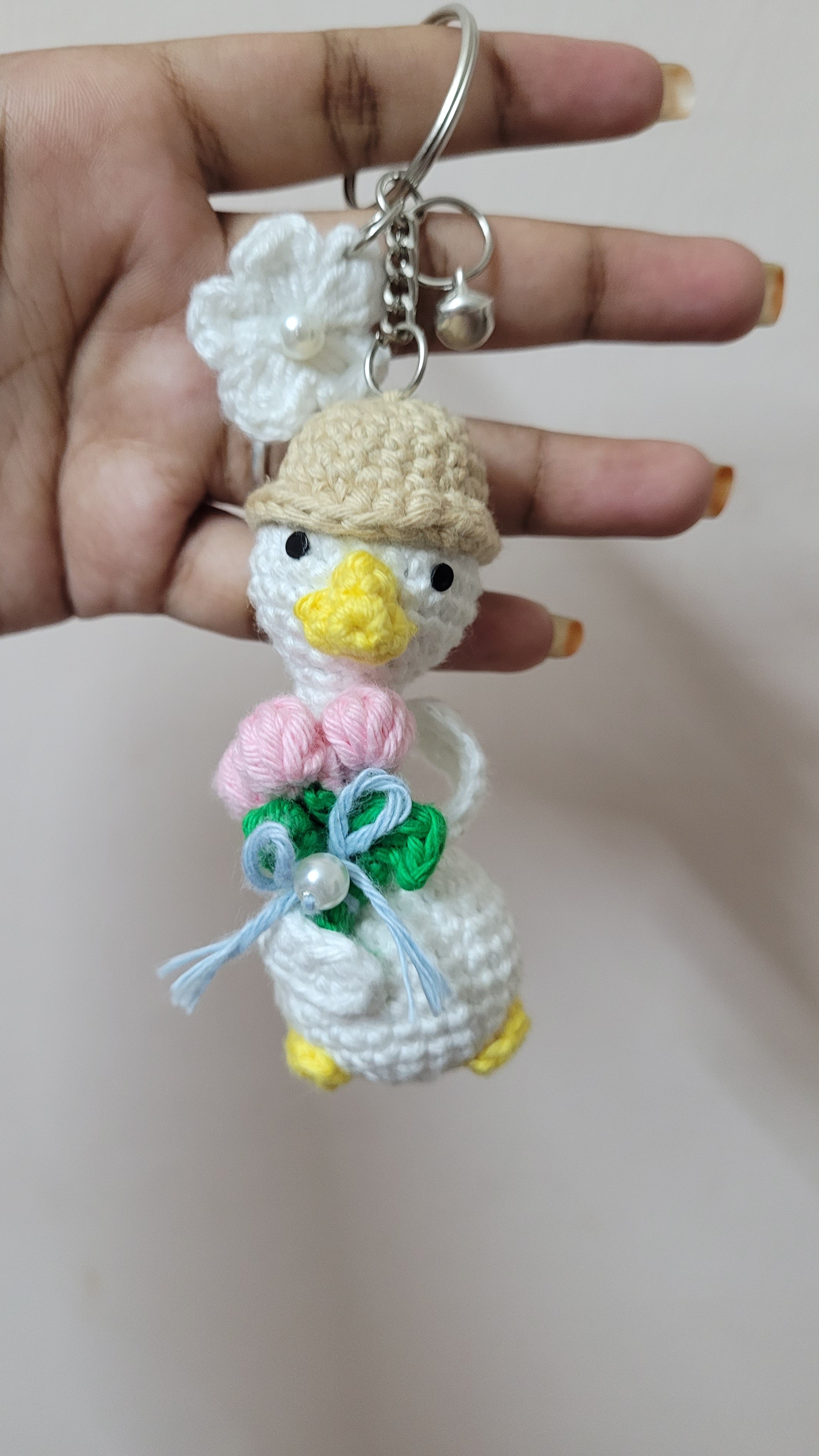 Goose with Bouquet Crochet Keychain